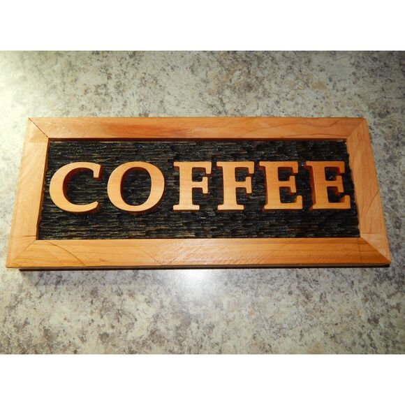 Handmade 14"x6"x1" Cedar Rectangle Textured Wooden Decor Coffee Bar Plaque Sign - Picture 6 of 9